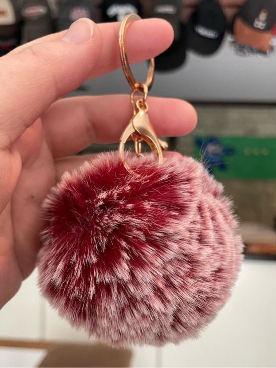 Accessories - Faux Fur Pom-Pom Keychain Purse Bag Backpack Charm Keyring - Dark Red